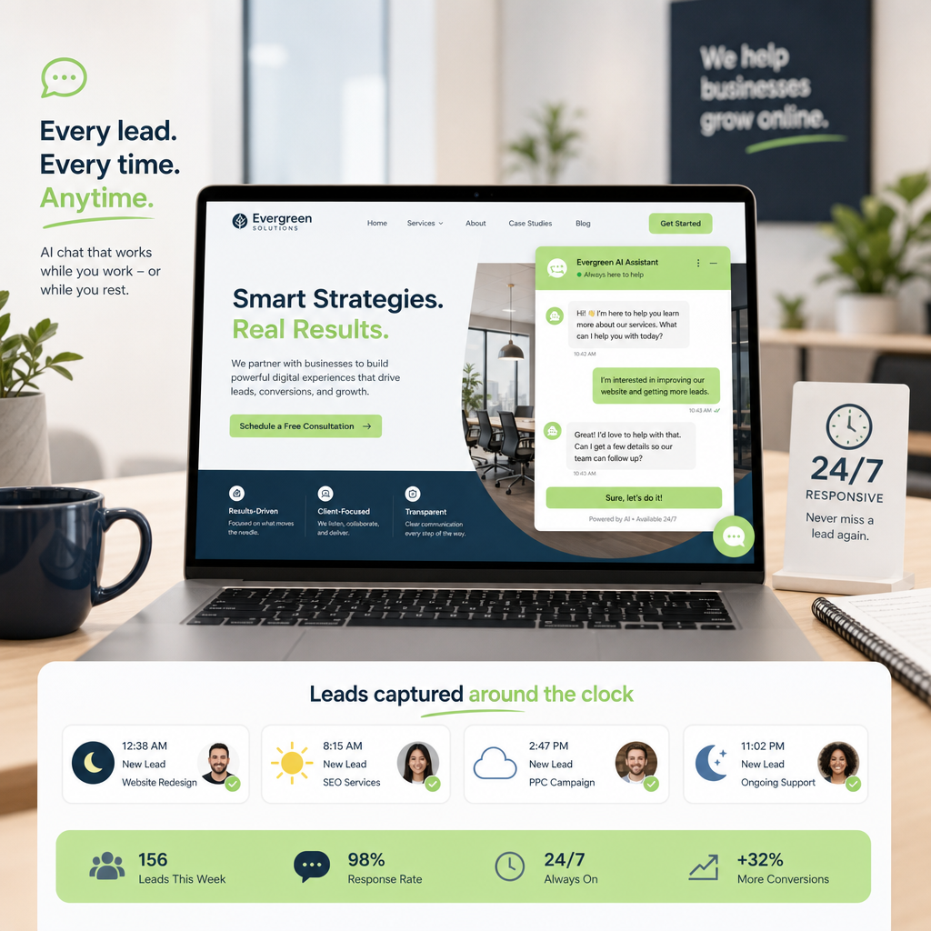 AI plugin for WordPress service industry capturing leads from website chat in a modern office