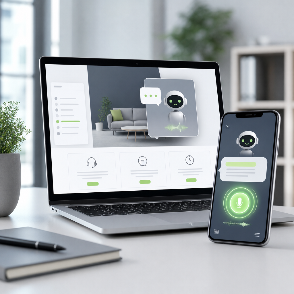 Voice-enabled chatbot without phone number displayed on website interface