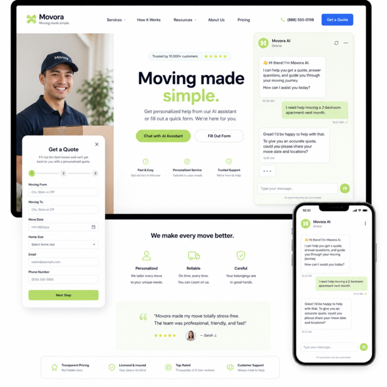 AI chatbot lead capture vs form plugins illustration with chat interface and web form, unified in a modern website setting