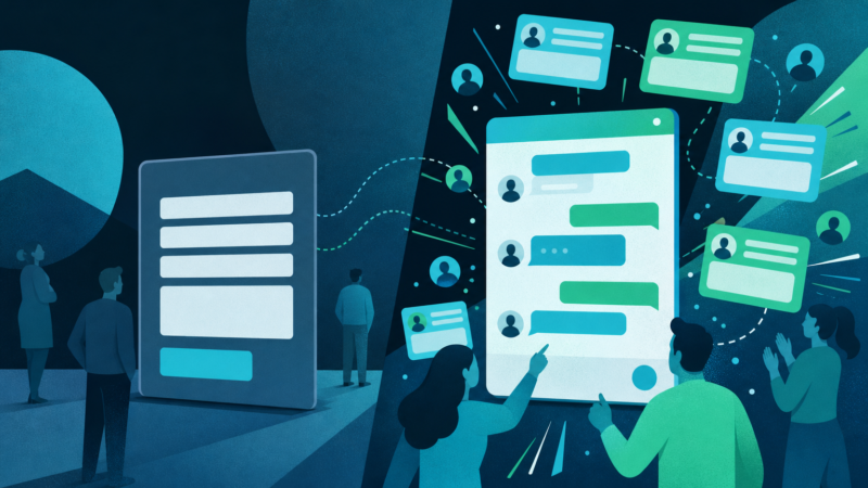 A dynamic comparison of lead capture chat instead of forms, showing the chat generating far more website leads than a quiet contact form.